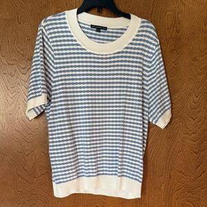 Adrianna Papell Blue and White Striped Sweater